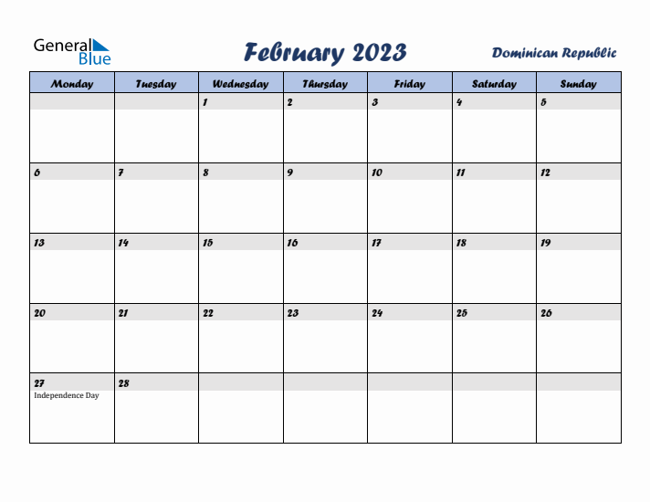 February 2023 Calendar with Holidays in Dominican Republic