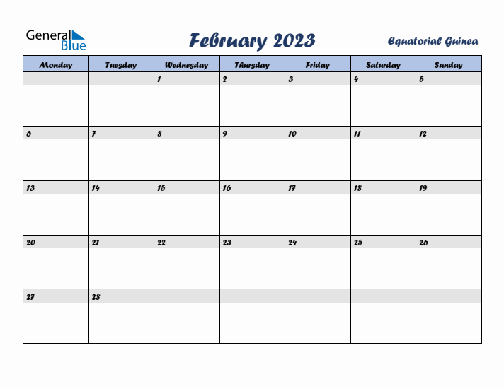 February 2023 Calendar with Holidays in Equatorial Guinea