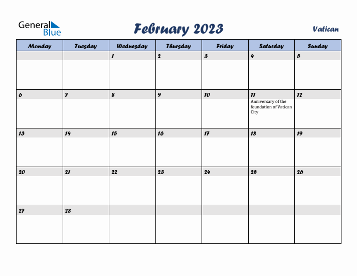 February 2023 Calendar with Holidays in Vatican