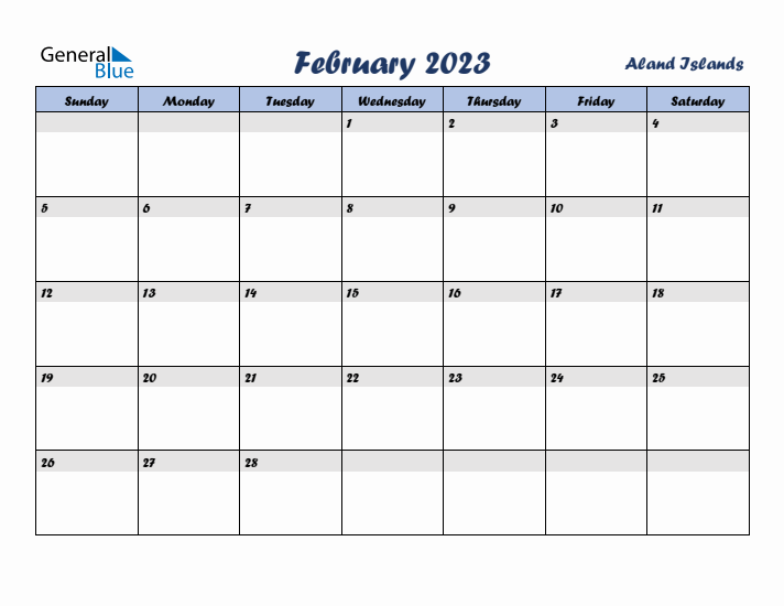 February 2023 Calendar with Holidays in Aland Islands