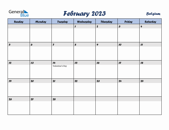 February 2023 Calendar with Holidays in Belgium