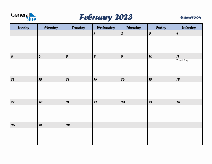 February 2023 Calendar with Holidays in Cameroon