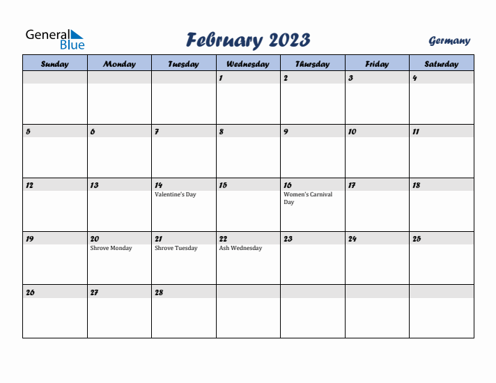 February 2023 Calendar with Holidays in Germany