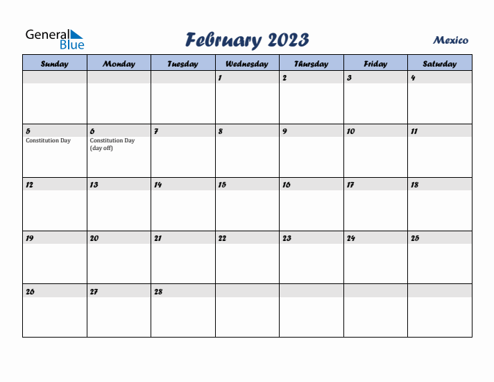 February 2023 Calendar with Holidays in Mexico