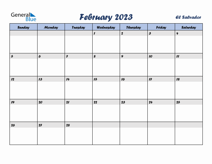 February 2023 Calendar with Holidays in El Salvador