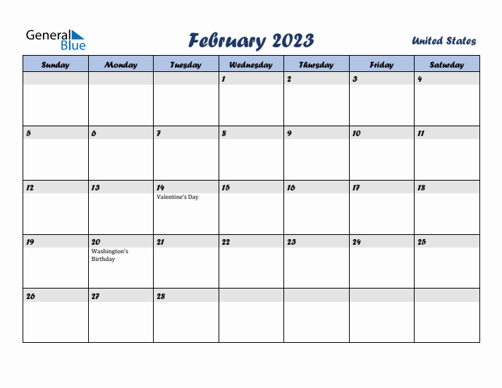 February 2023 Calendar with Holidays in United States