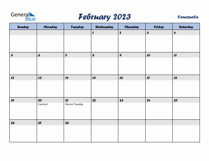 February 2023 Calendar with Holidays in Venezuela