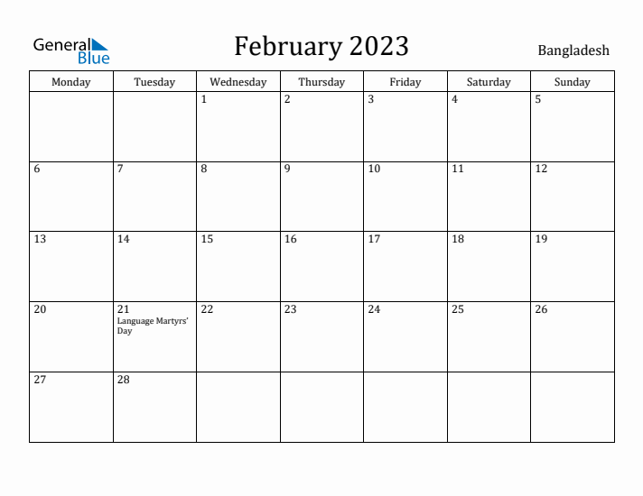 February 2023 Calendar Bangladesh