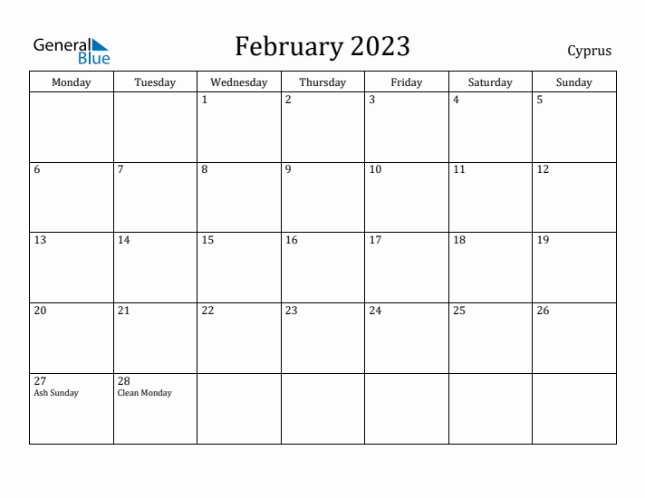 February 2023 Calendar Cyprus