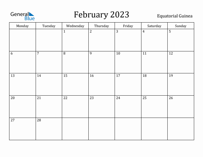 February 2023 Calendar Equatorial Guinea