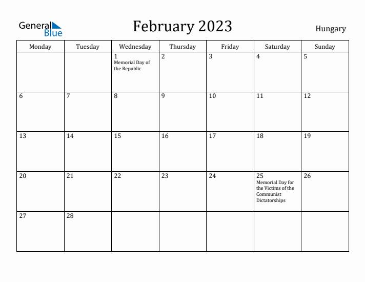 February 2023 Calendar Hungary