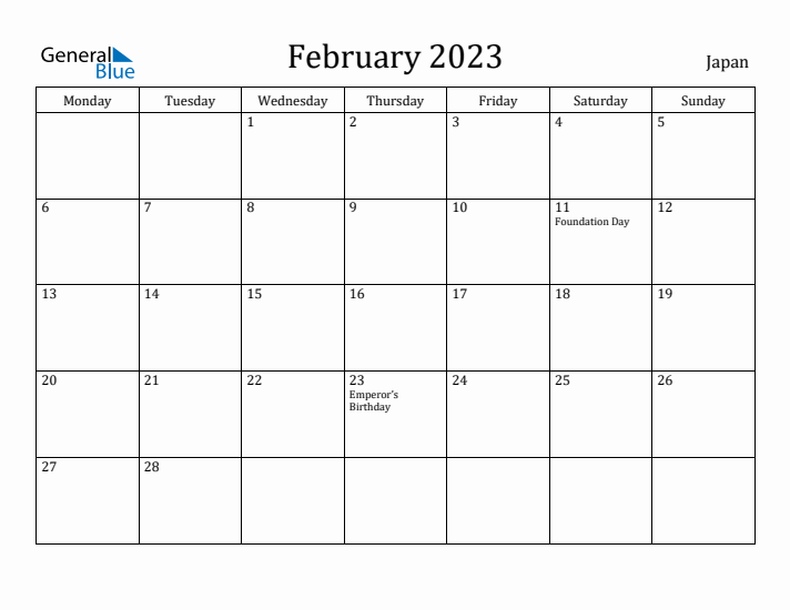 February 2023 Calendar Japan