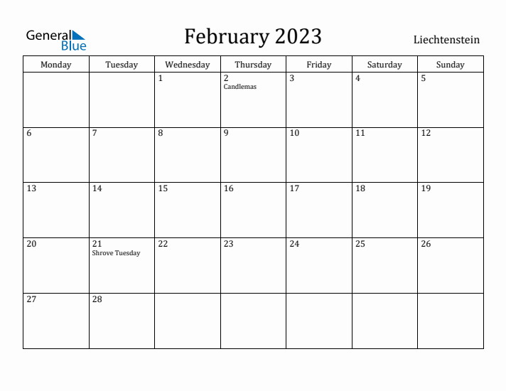 February 2023 Calendar Liechtenstein