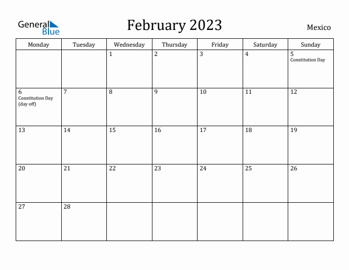 February 2023 Calendar Mexico