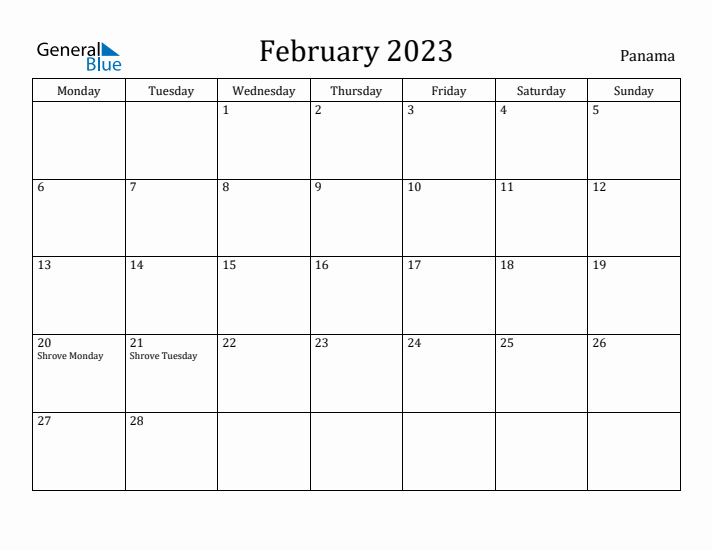 February 2023 Calendar Panama