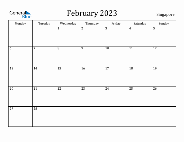 February 2023 Calendar Singapore