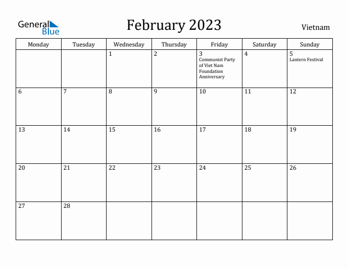 February 2023 Calendar Vietnam