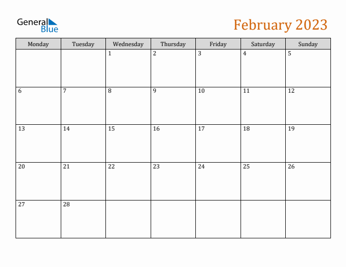 Editable February 2023 Calendar