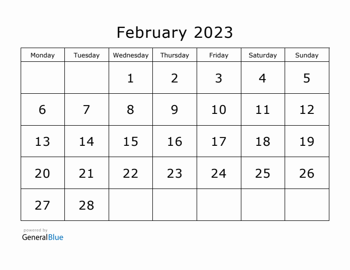 Printable February 2023 Calendar - Monday Start