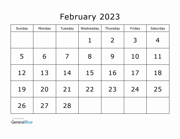 Printable February 2023 Calendar - Sunday Start