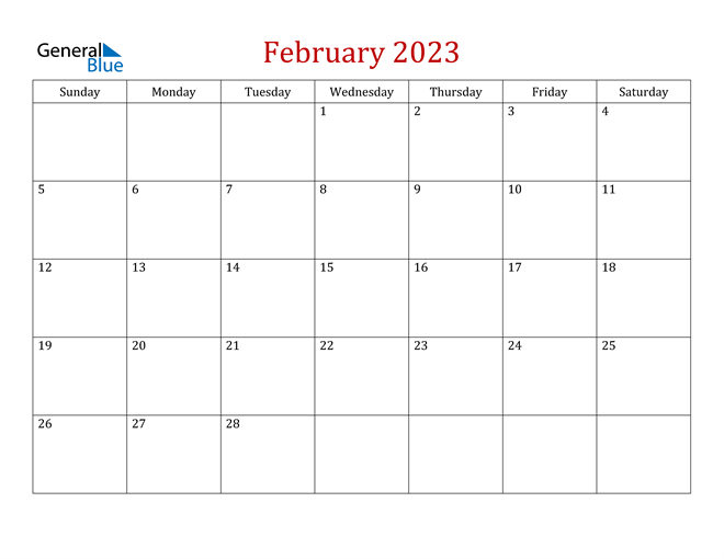  Blank February 2023 Calendar