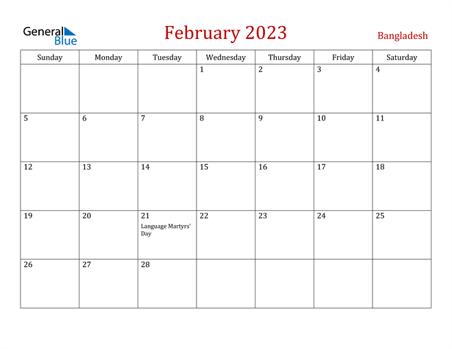Bangladesh February 2023 Calendar