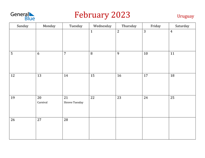 Uruguay February 2023 Calendar
