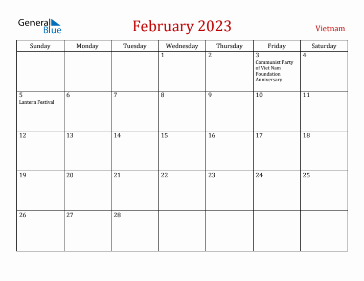 Vietnam February 2023 Calendar - Sunday Start