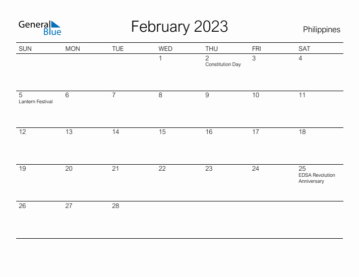 Printable February 2023 Calendar for Philippines