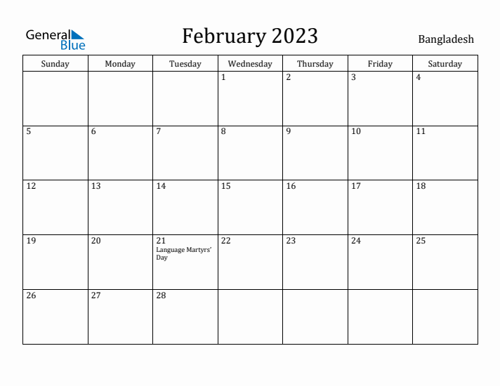 February 2023 Calendar Bangladesh