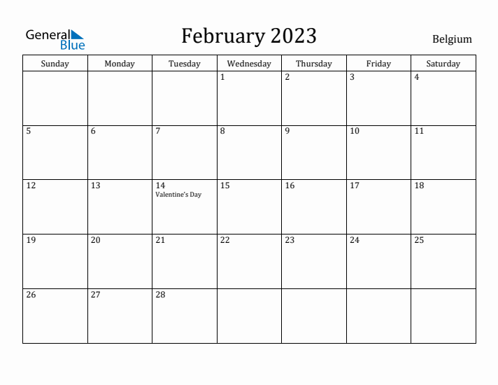 February 2023 Calendar Belgium