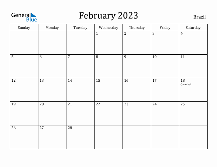 February 2023 Calendar Brazil