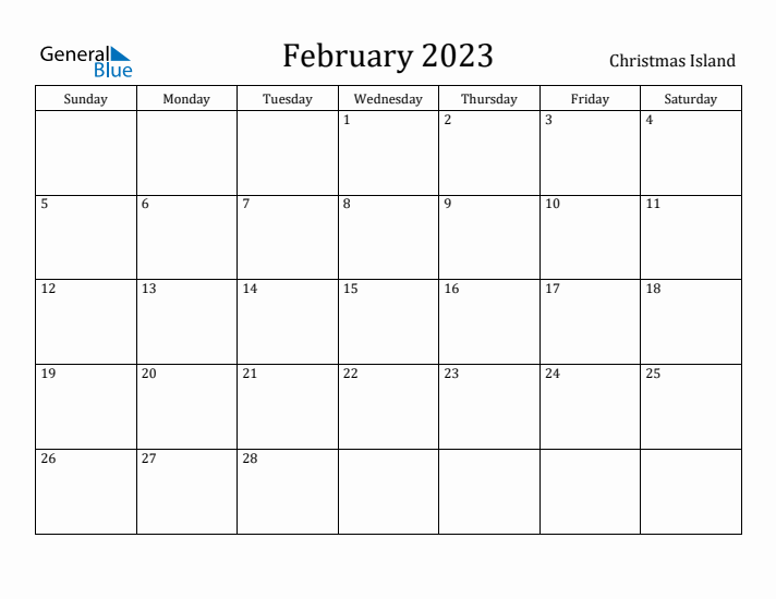 February 2023 Calendar Christmas Island