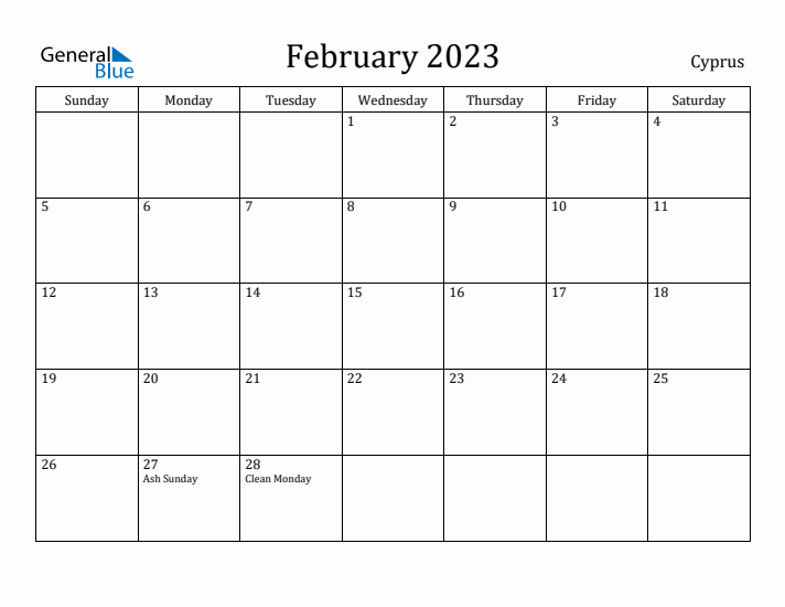 February 2023 Calendar Cyprus