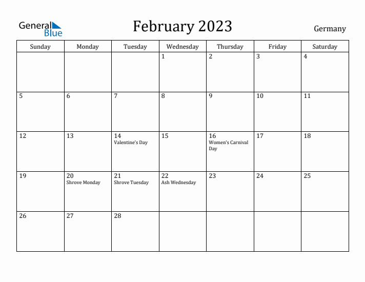 February 2023 Calendar Germany