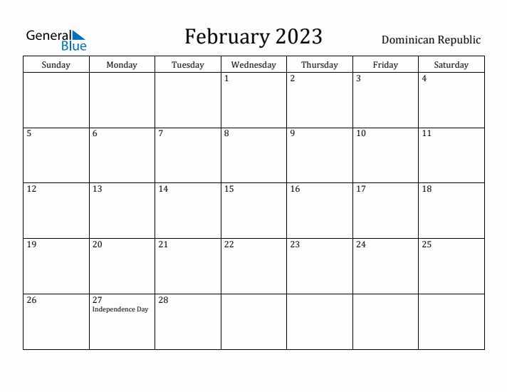 February 2023 Calendar Dominican Republic