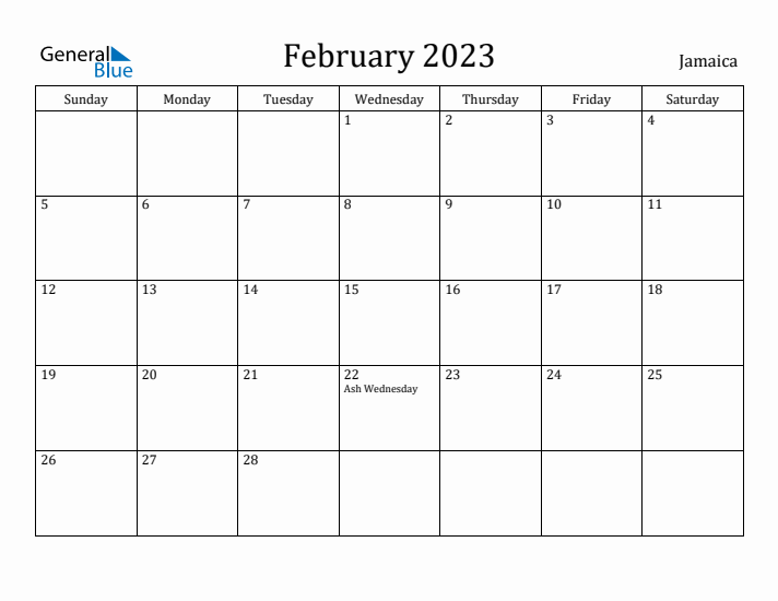 February 2023 Calendar Jamaica