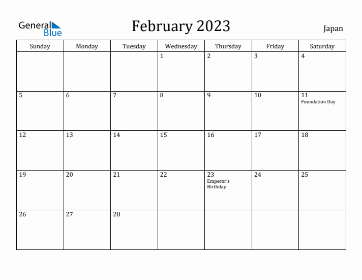 February 2023 Calendar Japan