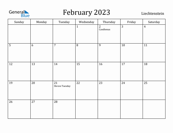 February 2023 Calendar Liechtenstein