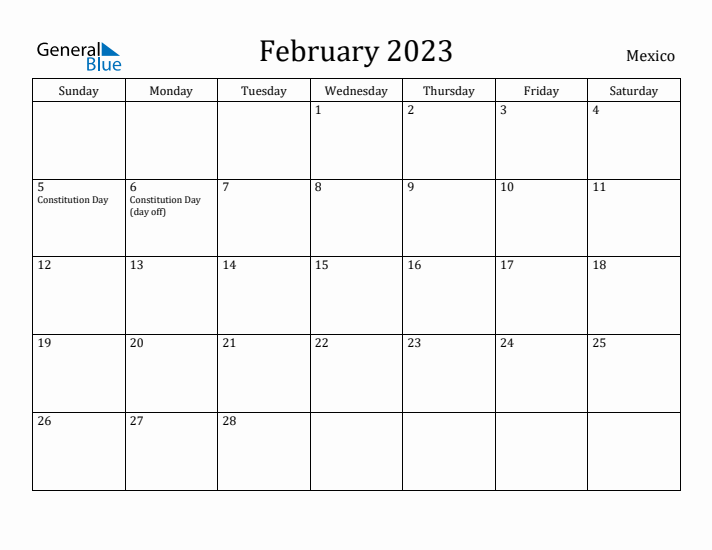 February 2023 Calendar Mexico