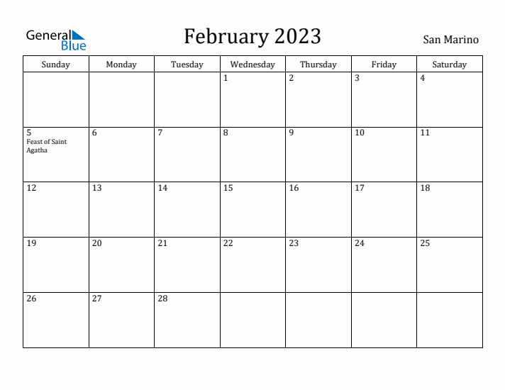 February 2023 Calendar San Marino