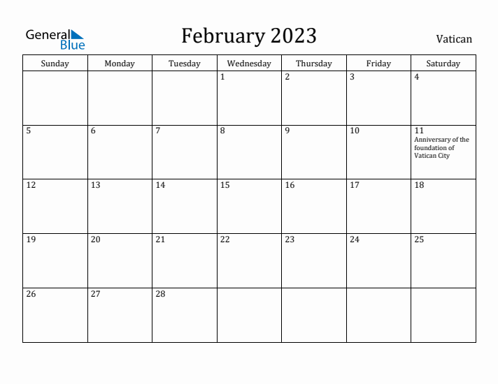 February 2023 Calendar Vatican