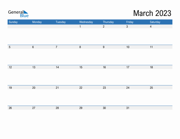 Fillable Calendar for March 2023