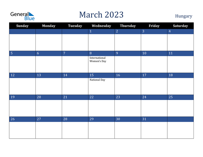 March 2023 Hungary Calendar