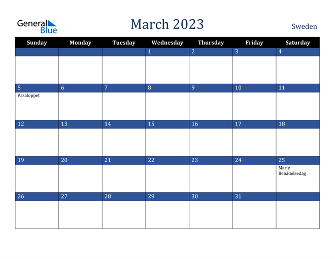 March 2023 Sweden Calendar