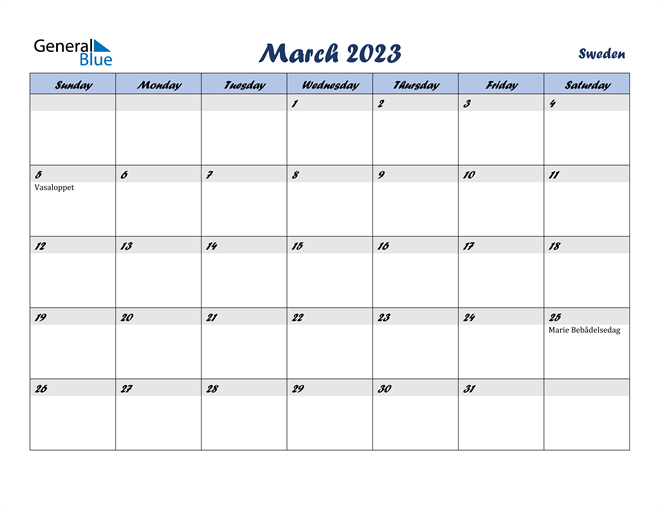 March 2023 Calendar with Holidays