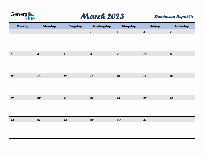 March 2023 Calendar with Holidays in Dominican Republic