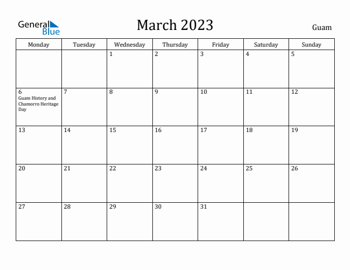March 2023 Calendar Guam