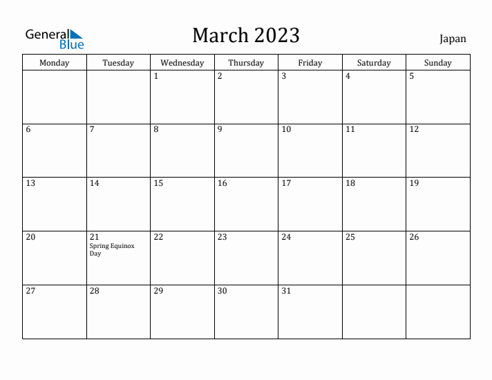 March 2023 Calendar Japan