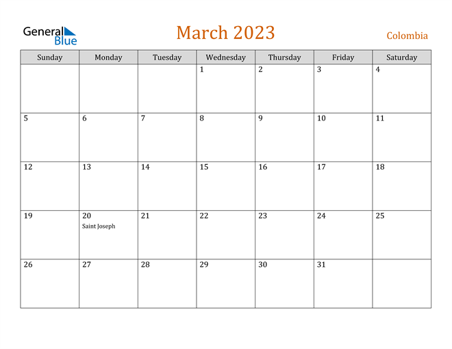 March 2023 Holiday Calendar